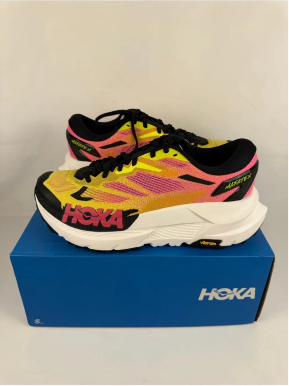 Men's Hoka Mafate X Athletic Shoes 8 Yellow Pink